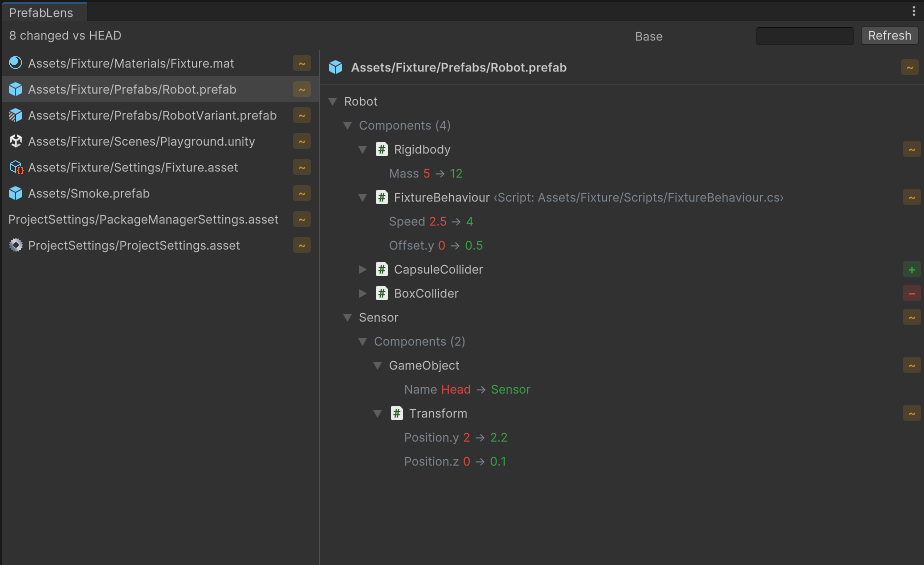 PrefabLens window in the Unity Editor